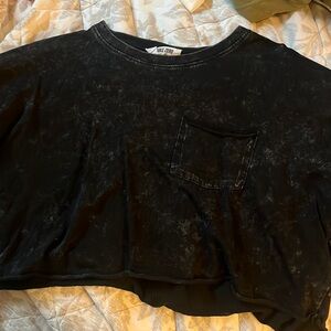 Double Zero black acid wash crop top t shirt large